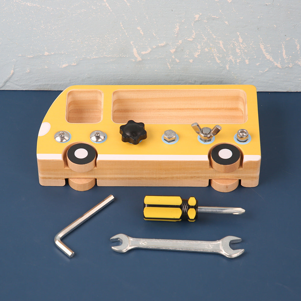 Busy Bus Wooden Screwdriver Toy – Montessori Fine Motor Tool Set for Toddlers & Kids - The Little Lights