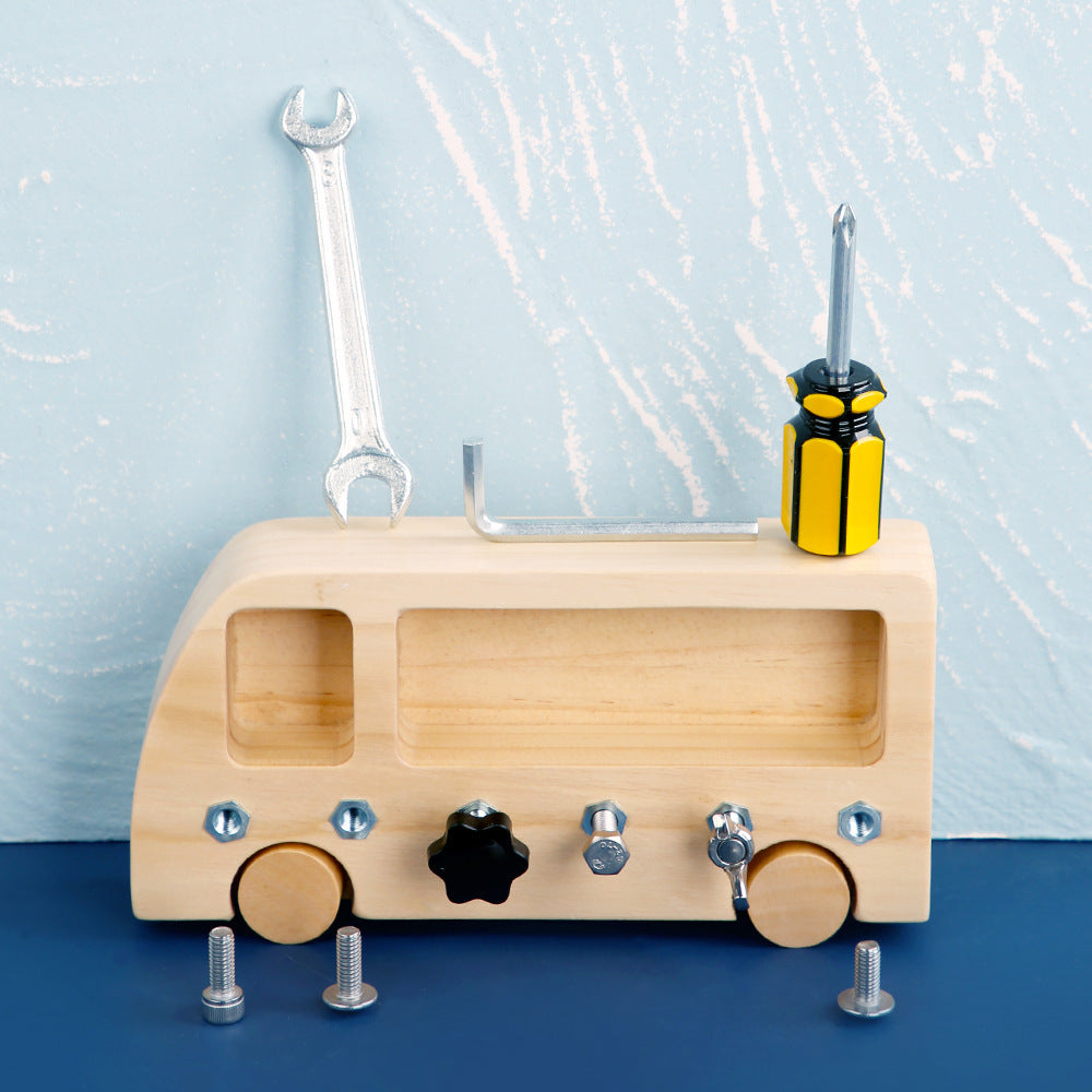 Busy Bus Wooden Screwdriver Toy – Montessori Fine Motor Tool Set for Toddlers & Kids - The Little Lights