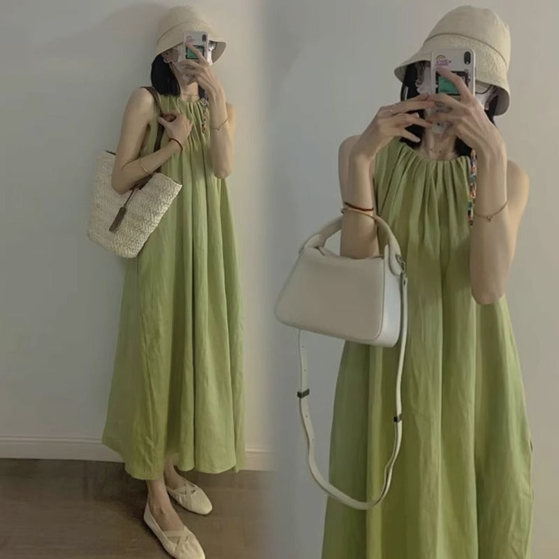 2-Piece Set: Plus Size Sleeveless Linen Vest Dress + Seamless Maternity Shorts | Breathable & Stylish - The Little Lights