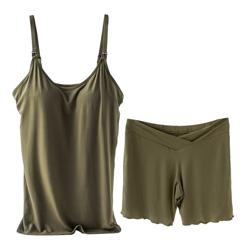 2-Piece Maternity Nursing Pajama Set – Padded Breastfeeding Cami + Low-Waist Shorts - The Little Lights