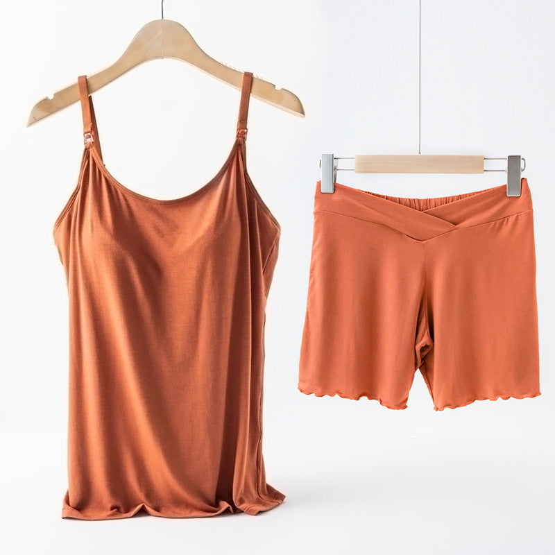 2-Piece Maternity Nursing Pajama Set – Padded Breastfeeding Cami + Low-Waist Shorts - The Little Lights