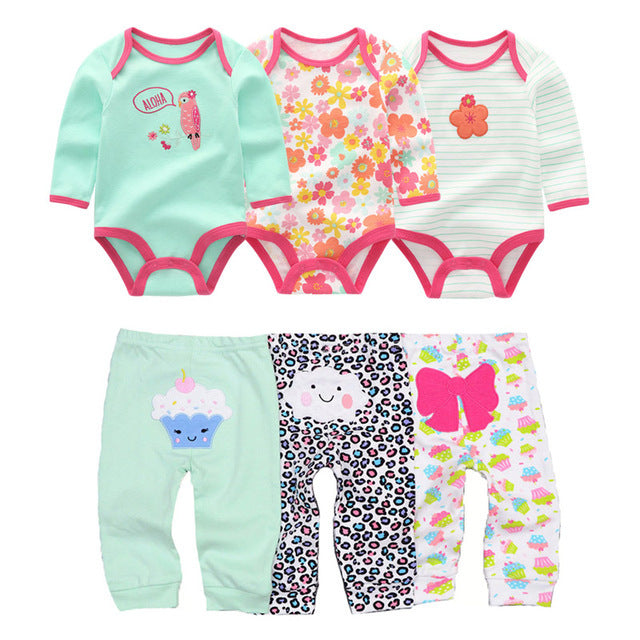 6-Piece Baby Bodysuit & Pants Set – Cotton Long Sleeve Infant Outfit (3M–12M) - The Little Lights