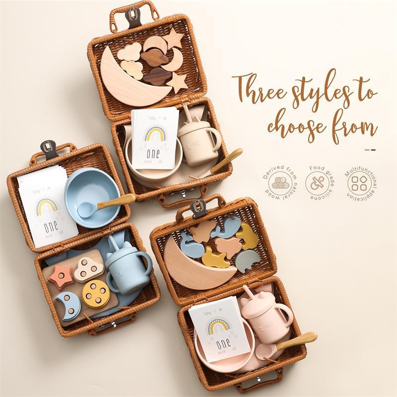 Montessori-Inspired Infant Educational Toy Set – Sensory Learning Toys with Wooden Stacking & Feeding Tools | Baby Gift Box (3 Styles) - The Little Lights