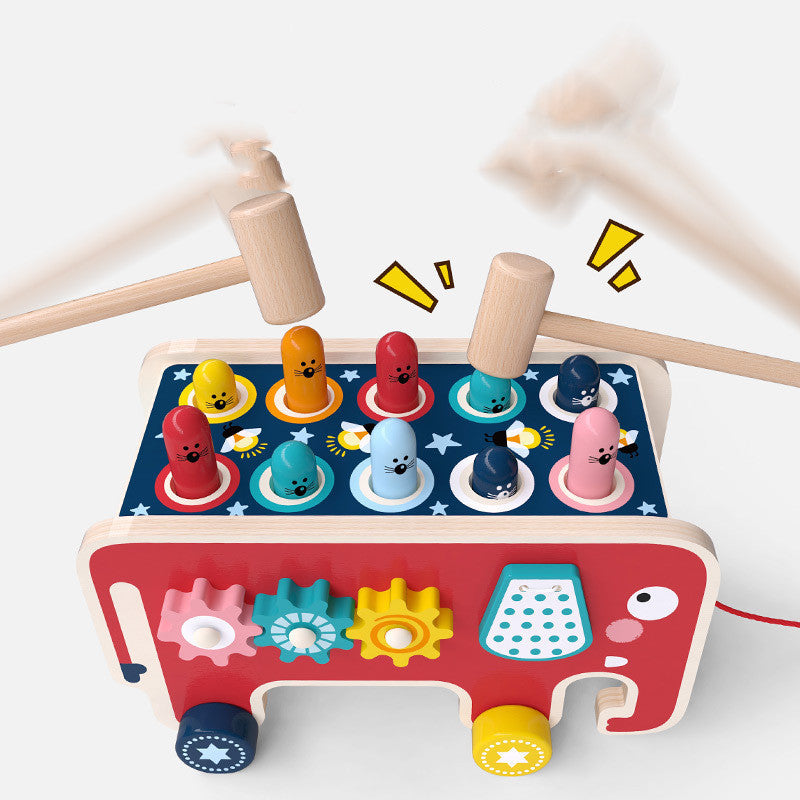 Montessori Wooden Animal Bus Toy – Pounding Bench, Musical Instrument & Gear Play for Toddlers - The Little Lights