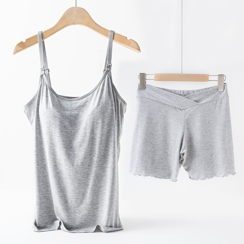 2-Piece Maternity Nursing Pajama Set – Padded Breastfeeding Cami + Low-Waist Shorts - The Little Lights