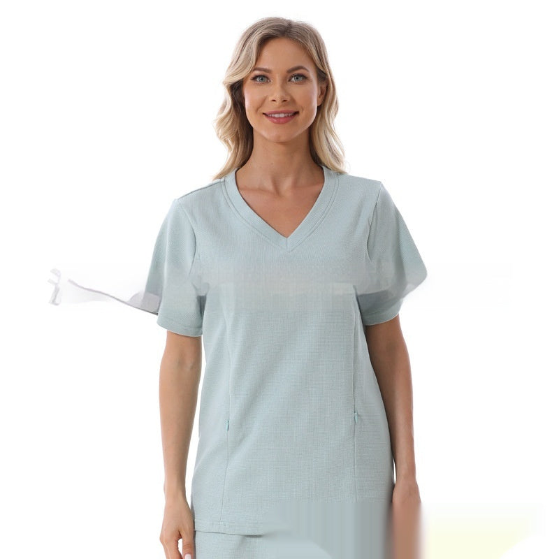 Summer Waffle Knit Maternity Pajama Set – Short Sleeve Nursing Top + Shorts (3XL–S) - The Little Lights